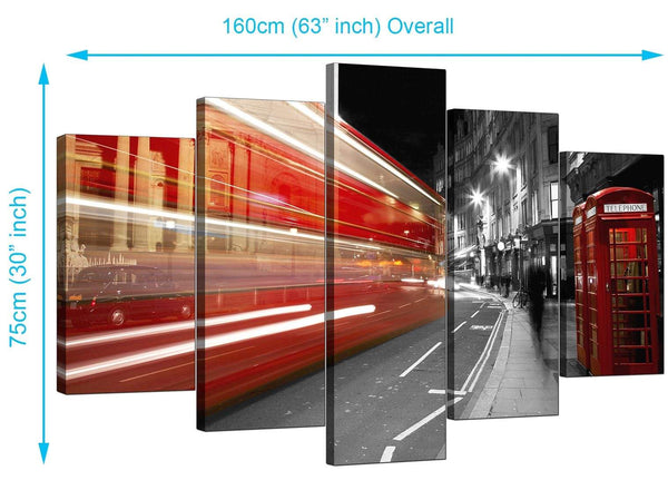 Set Of 5 Living-Room Red Canvas Wall Art