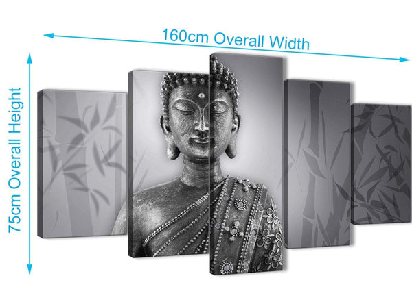 Extra Large 5 Panel Black White Buddha Office Canvas Wall Art Decor - 5373 - 160cm XL Set Artwork
