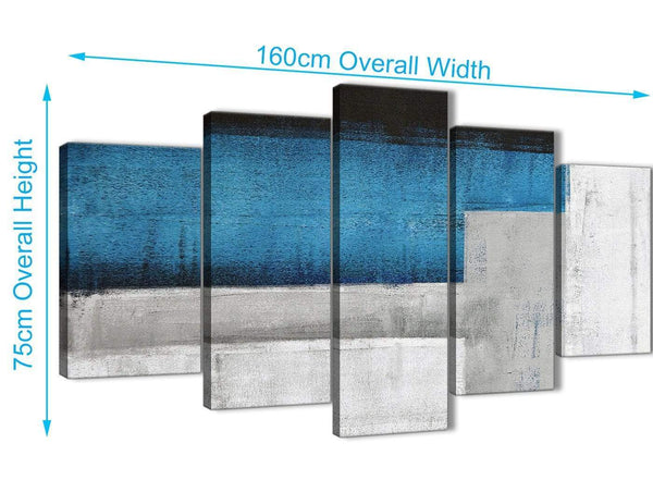 Extra Large 5 Panel Blue Grey Painting Abstract Living Room Canvas Wall Art Decor - 5423 - 160cm XL Set Artwork