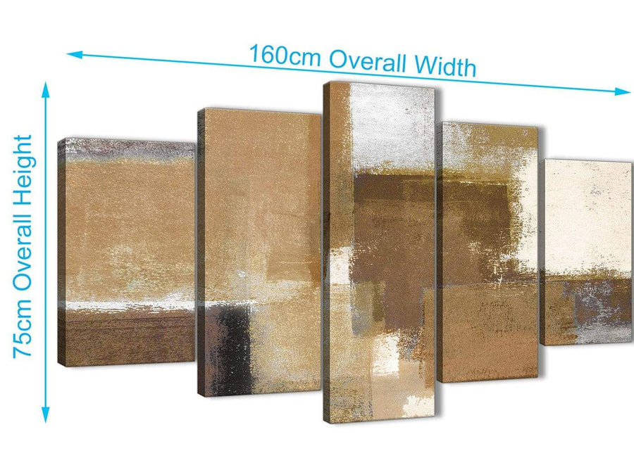 Extra Large 5 Piece Brown Cream Beige Painting Abstract Dining Room Canvas Pictures Decorations - 5387 - 160cm XL Set Artwork