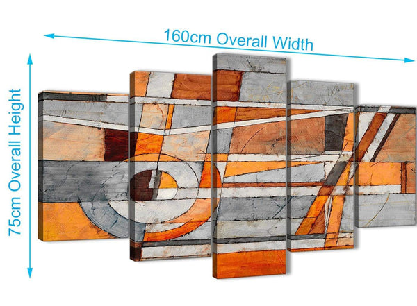 Extra Large 5 Panel Burnt Orange Grey Painting Abstract Living Room Canvas Pictures Decorations - 5405 - 160cm XL Set Artwork