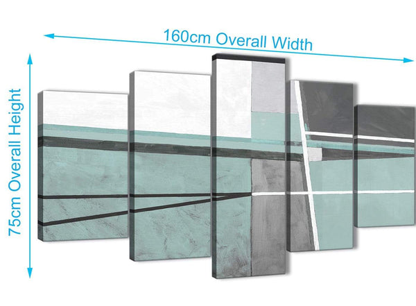 Extra Large 5 Piece Duck Egg Blue Grey Painting Abstract Dining Room Canvas Wall Art Decor - 5396 - 160cm XL Set Artwork