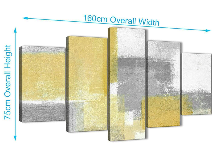 Extra Large 5 Piece Mustard Yellow Grey Abstract Dining Room Canvas Wall Art Decor - 5367 - 160cm XL Set Artwork