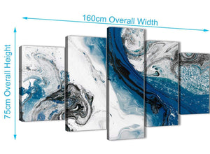 Extra Large 5 Piece Blue and Grey Swirl Abstract Office Canvas Wall Art Decor - 5465 - 160cm XL Set Artwork