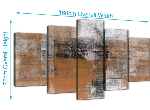 Extra Large 5 Piece Orange Black White Painting Abstract Dining Room Canvas Wall Art Decor - 5398 - 160cm XL Set Artwork