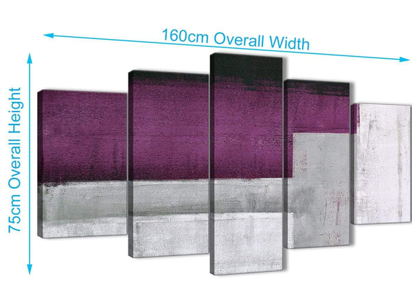 Extra Large 5 Piece Purple Grey Painting Abstract Office Canvas Wall Art Decorations - 5427 - 160cm XL Set Artwork