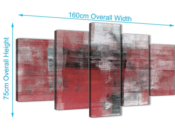 Extra Large 5 Piece Red Black White Painting Abstract Dining Room Canvas Pictures Decor - 5397 - 160cm XL Set Artwork
