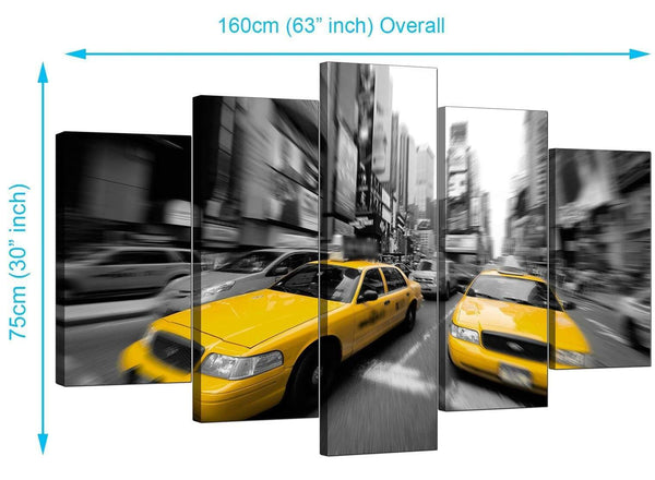 Five Part Set of Cheap Yellow Canvas Pictures