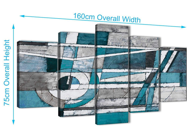 Extra Large 5 Panel Teal Grey Painting Abstract Living Room Canvas Pictures Decor - 5402 - 160cm XL Set Artwork