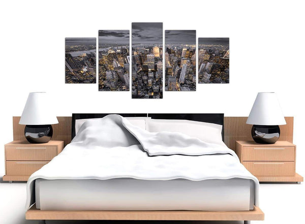 Black White Yellow New York Skyline Cityscape Canvas