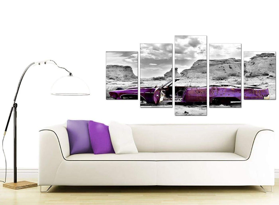 Purple Grey Car Desert Landscape Canvas