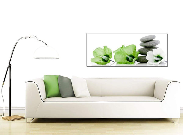 Modern Lime Green White Grey Flowers Zen Floral Canvas