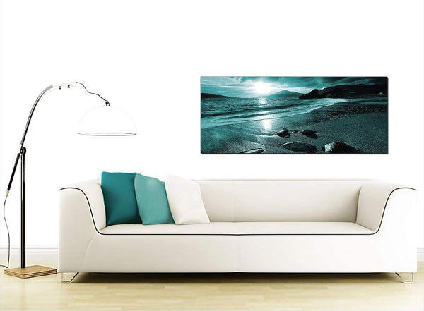Beach Sunset Modern Teal Canvas Art