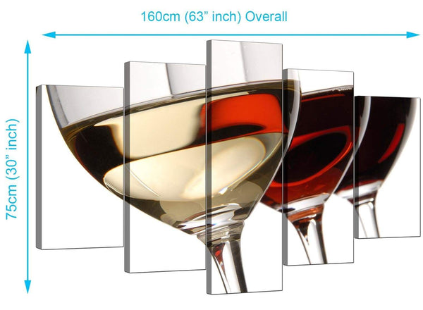 5 Piece Set of Extra-Large Red Canvas Picture