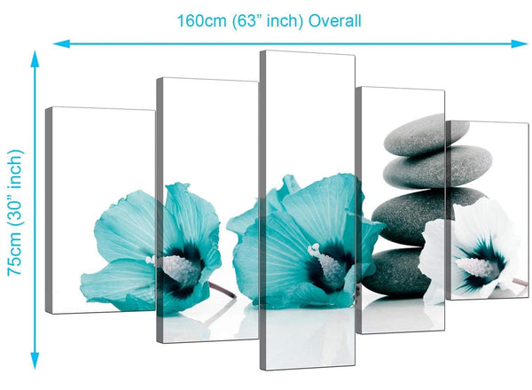Set Of Five Modern Teal Canvas Art