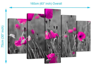 Set Of 5 Extra-Large Pink Canvas Picture