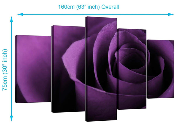 Five Panel Set of Living-Room Purple Canvas Art