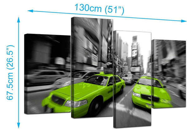 Four Panel Set of Extra-Large Lime Green Canvas Picture