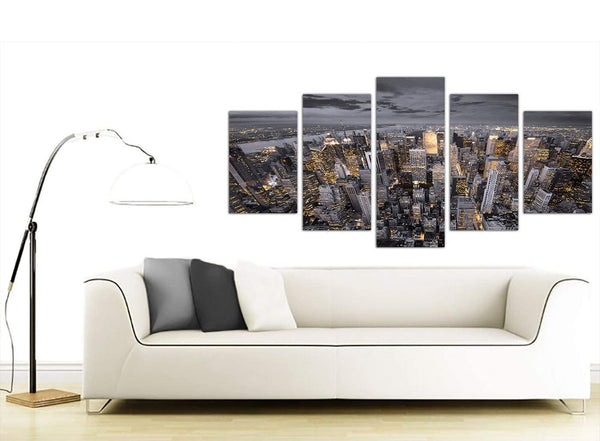 Black White Yellow New York Skyline Cityscape Canvas