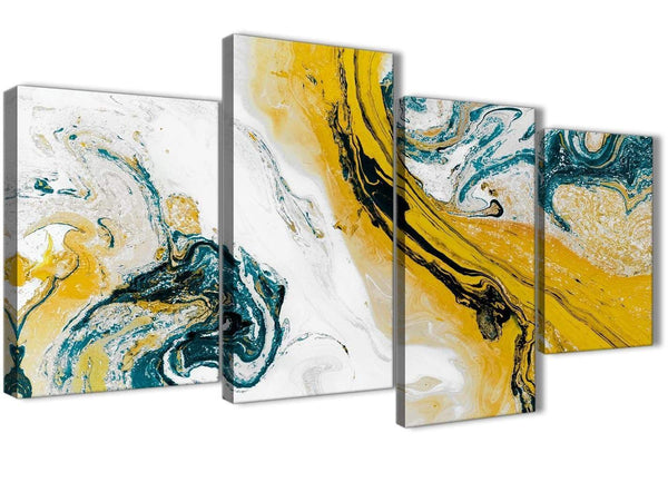 Mustard Yellow and Teal Swirl Living Room Canvas Wall Art Accessories - Abstract Print
