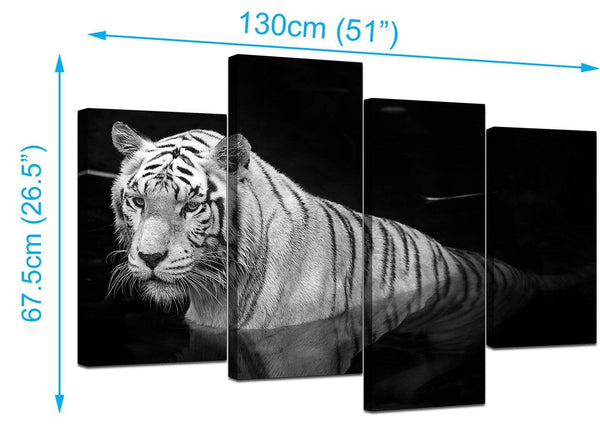 Set Of Four Living-Room Black White Canvas Wall Art