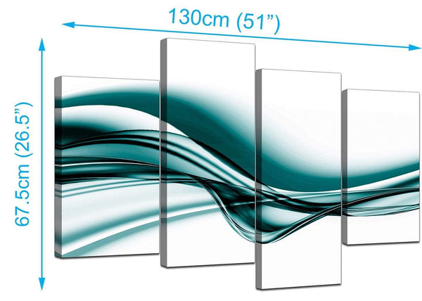4 Part Set of Extra-Large Teal Canvas Wall Art