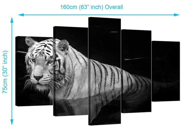 Five Part Set of Modern Black White Canvas Prints