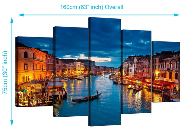 Five Part Set of Living-Room Blue Canvas Pictures