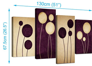 4 Part Set of Extra-Large Purple Canvas Wall Art