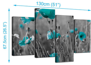 Four Panel Set of Living-Room Teal Canvas Pictures