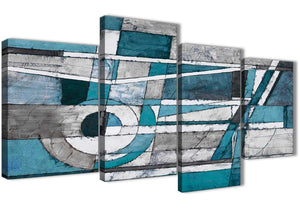 Extra Large Teal Grey Painting Abstract Bedroom Canvas Pictures Decor - 4402 - 130cm Set of Prints