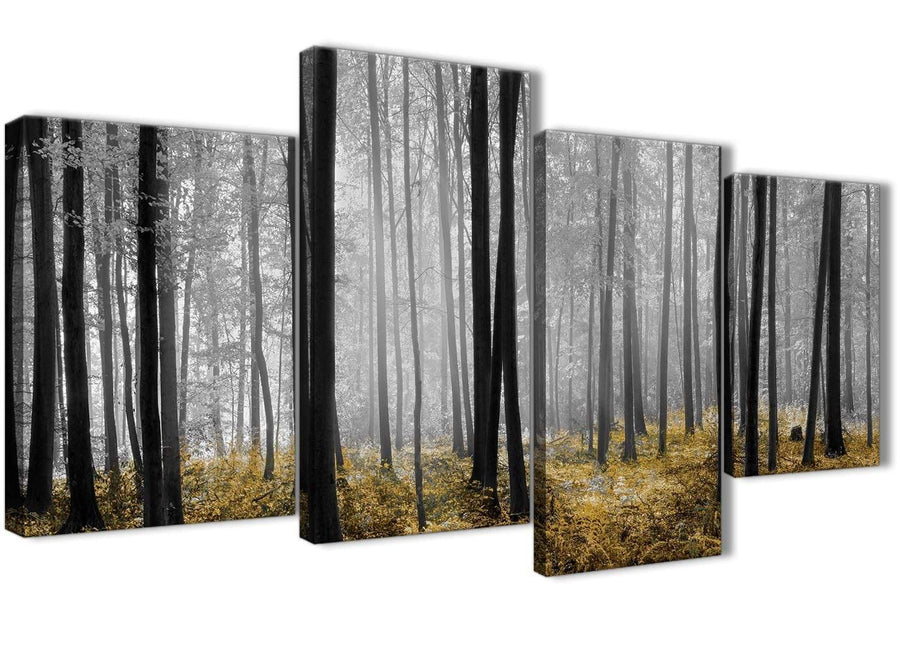 Extra Large Yellow and Grey Forest Woodland Trees Bedroom Canvas Pictures Decor - 4384 - 130cm Set of Prints