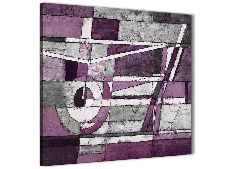 Framed Aubergine Grey White Painting Kitchen Canvas Wall Art Decorations - Abstract 1s406m - 64cm Square Print