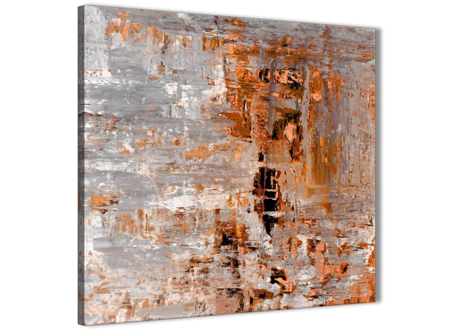 Framed Burnt Orange Grey Painting Kitchen Canvas Wall Art Decorations - Abstract 1s415m - 64cm Square Print