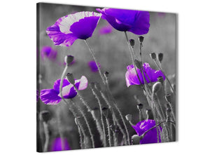 Framed Purple Poppy Grey Black White Flower Floral Living Room Canvas Pictures Decorations - Abstract 1s136m - 64cm Square Print