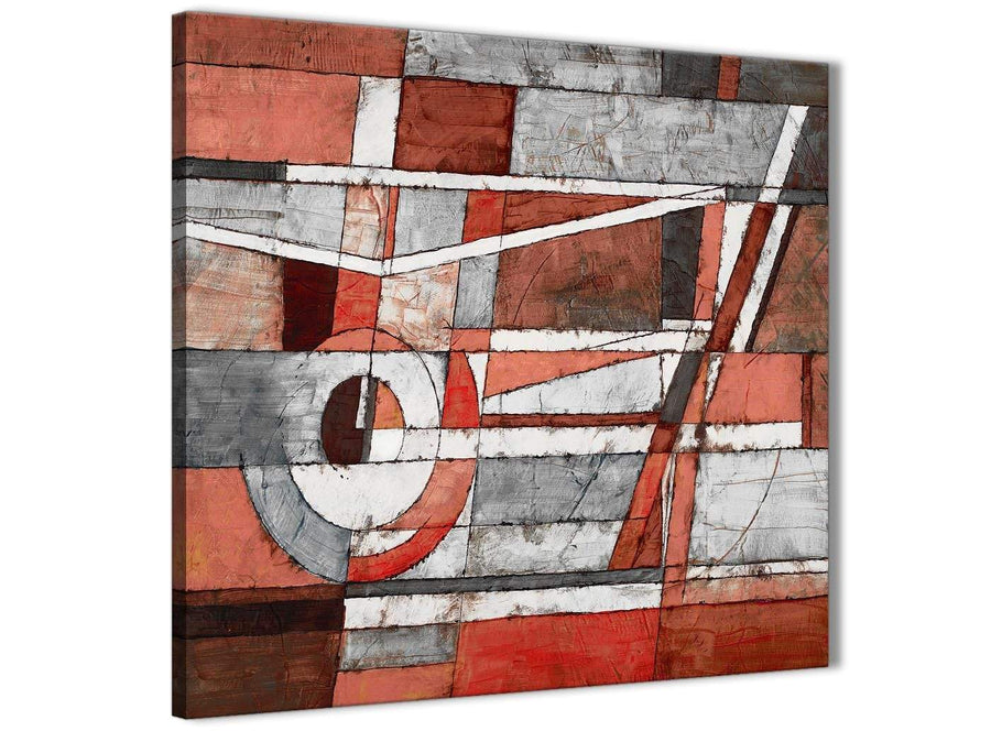 Framed Red Grey Painting Hallway Canvas Wall Art Decor - Abstract 1s401m - 64cm Square Print