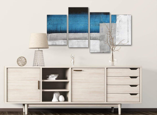 Large Blue Grey Painting Abstract Living Room Canvas Pictures Decor - 4423 - 130cm Set of Prints
