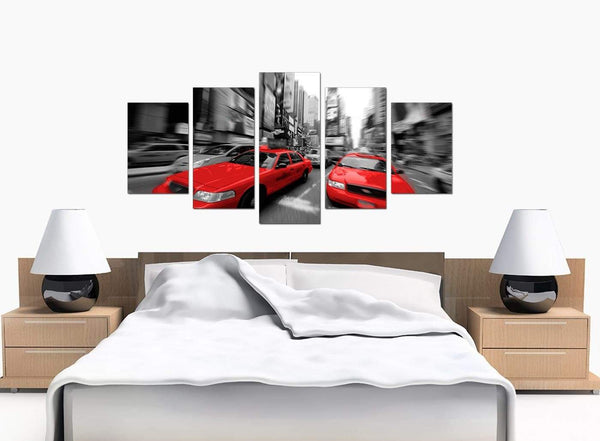 Set Of 5 Modern Red Canvas Art