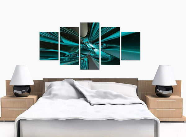 5 Part Set of Bedroom Teal Canvas Pictures