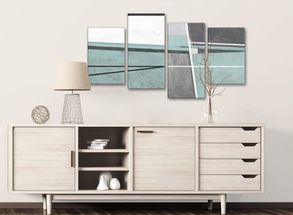 Large Duck Egg Blue Grey Painting Abstract Bedroom Canvas Wall Art Decor - 4396 - 130cm Set of Prints