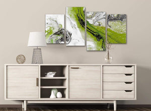 Large Lime Green and Grey Swirl Abstract Bedroom Canvas Wall Art Decor - 4464 - 130cm Set of Prints