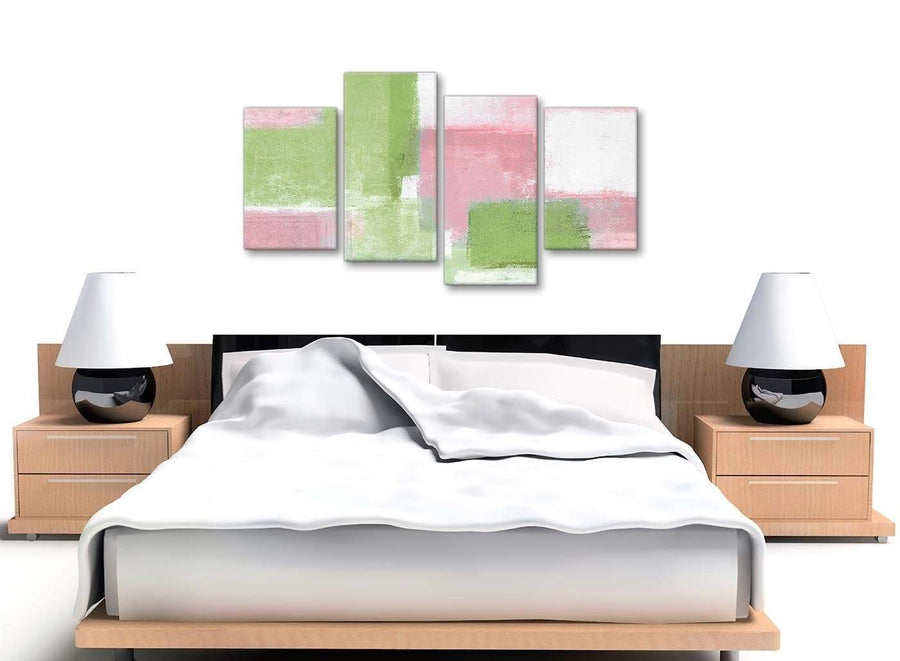 Large Pink Lime Green Green Abstract Bedroom Canvas Pictures Decor - 4374 - 130cm Set of Prints
