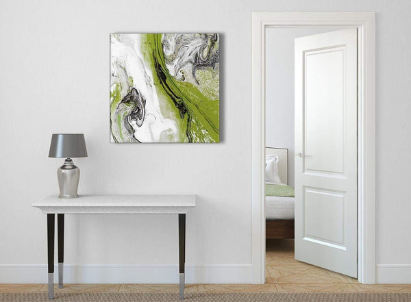 Lime Green and Grey Swirl Abstract Office Canvas Wall Art Decorations 1s464l - 79cm Square Print