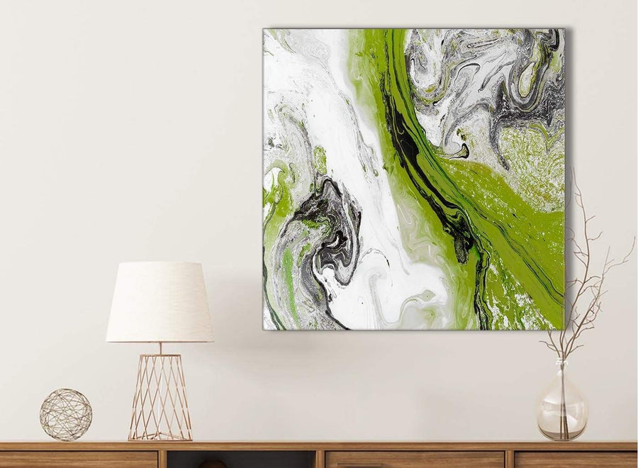 Lime Green and Grey Swirl Kitchen Canvas Wall Art Accessories - Abstract 1s464s - 49cm Square Print