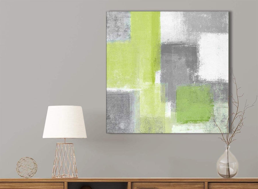 Lime Green Grey Abstract - Bathroom Canvas Pictures Accessories - Abstract 1s369s - 49cm Square Print