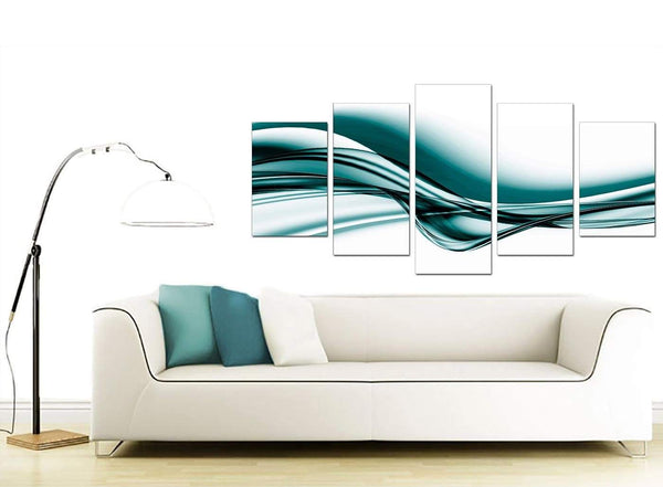 Teal Coloured White Wave Abstract Canvas