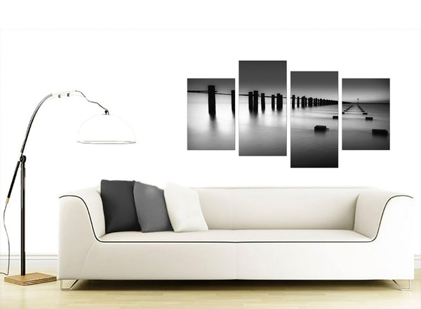 Modern Black White Beach Scenery Landscape Canvas
