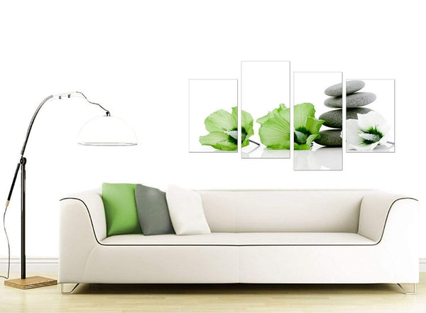 Modern Lime Green White Grey Flowers Zen Floral Canvas