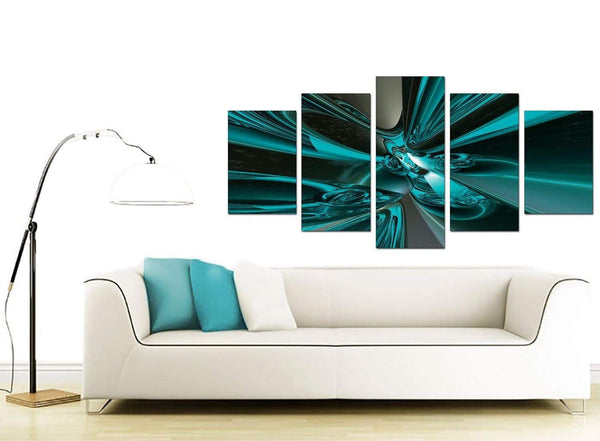 Modern Teal and Grey Cyclone Abstract Canvas
