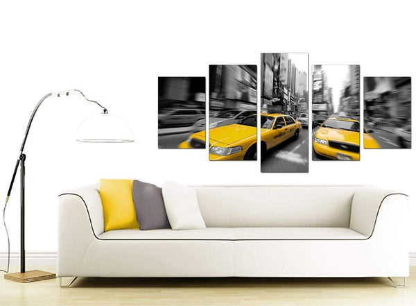 Black White Yellow Grey New York Taxi City Canvas